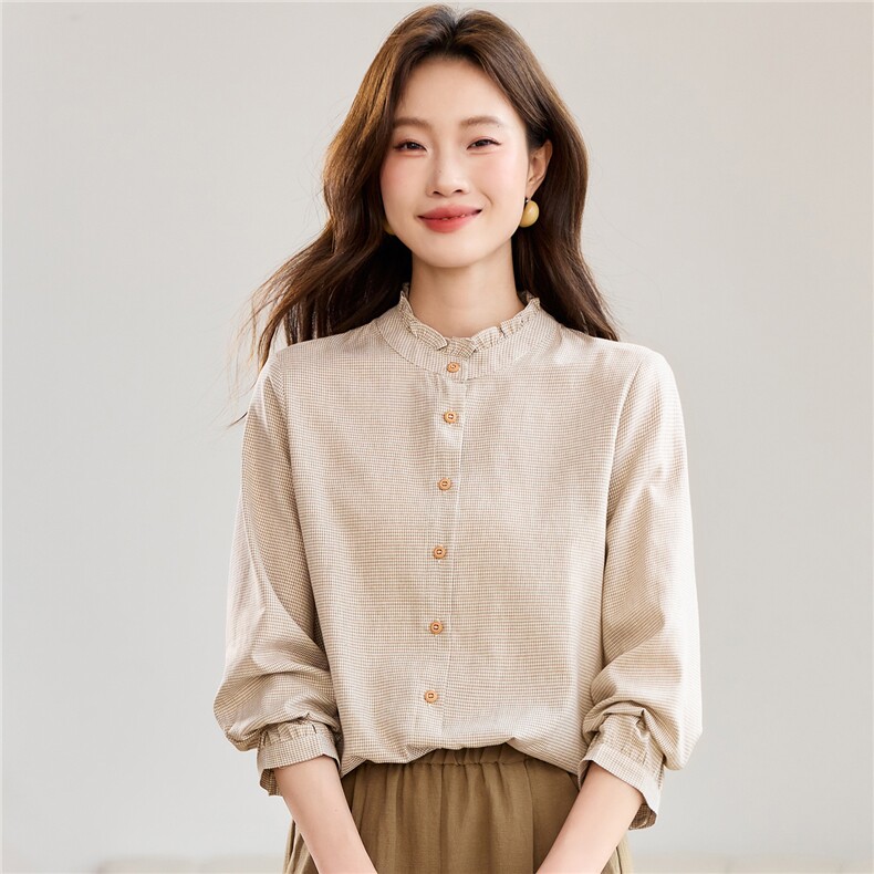 2026春年秋装新款潮小格子衬衫宽松显瘦韩版气质百搭衬衣女减龄,女装衬衫,独衣靓