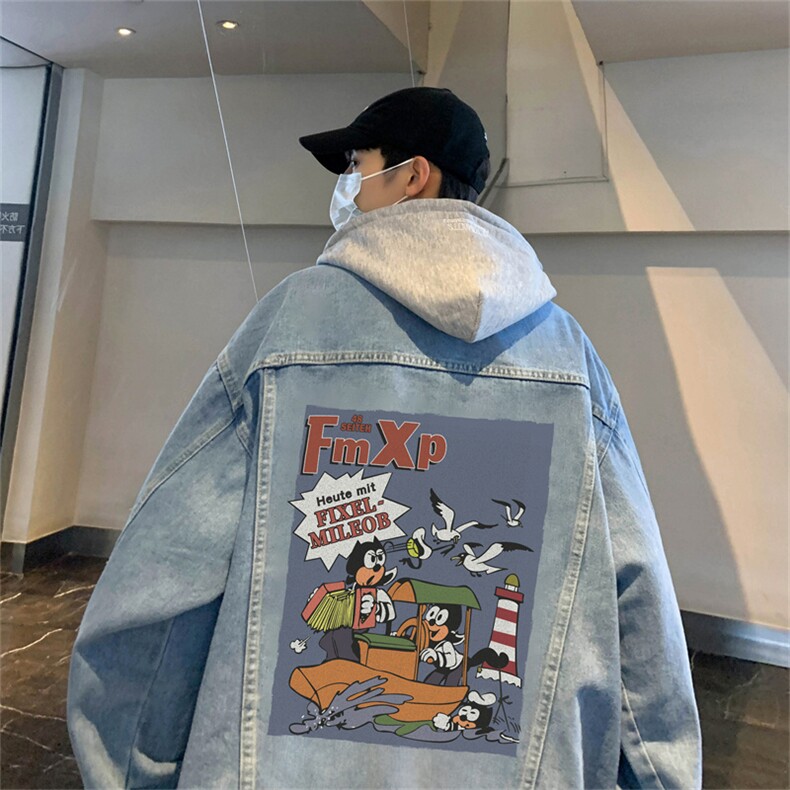 得物二开大货印花百搭牛仔夹克大码宽松休闲牛仔外套JK1265-P88,男装工装外套,星座1103-3