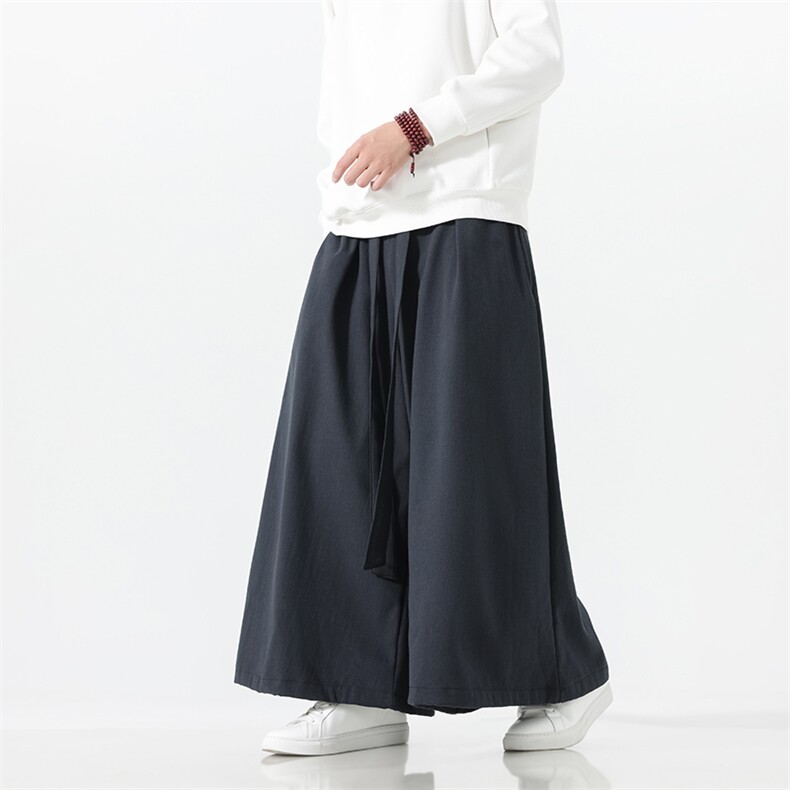2025秋冬汉服唐装风棉麻阔腿裤马面裤K371加绒P65-常规P55，男装民族服装，电商A057B