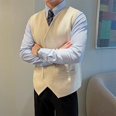 秋百搭双排扣针织无袖坎肩英伦背心修身羊毛马甲男M833，男装背心/马甲，星座1116A-2（原606A-1）