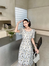 现货夏季新品连衣裙圆领包容性大腰带自己调节，女装连衣裙，荷塘月色