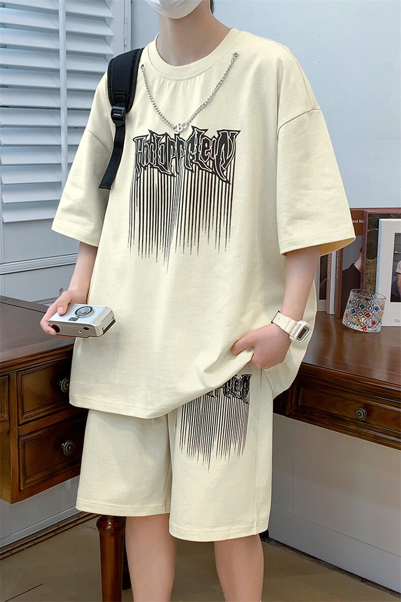 夏上新时尚金属装饰半袖潮印花短裤T恤套装男女6647-P75控价108,男装T恤,电商A441-1