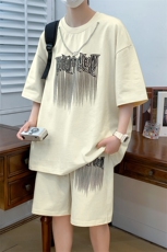 夏上新时尚金属装饰半袖潮印花短裤T恤套装男女6647-P75控价108，男装T恤，电商A441-1