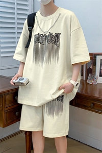 夏上新时尚金属装饰半袖潮印花短裤T恤套装男女 6647-P75控价108图片