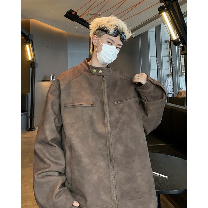 美式复古机车风皮夹克男女秋宽松百搭情侣pu皮外套JK0173-P75,男装夹克,星座308B-2