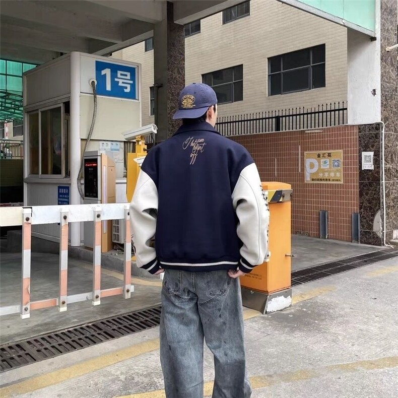 潮牌复古美式棒球服外套男女春秋拼接刺绣字母高街百搭情侣夹克,男装夹克,星座1210-1