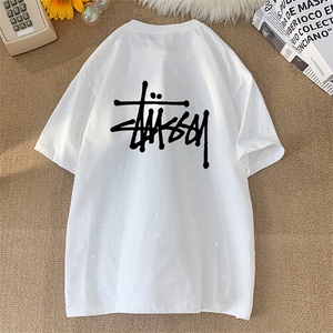 可48小时发货支持抖音得物来样二开 美式满天星亮片短袖T恤MTX698图片