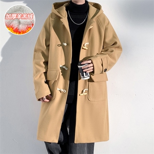保暖牛角扣羊羔绒毛呢连帽大衣男加厚保暖大码外套J557-P125控158图片