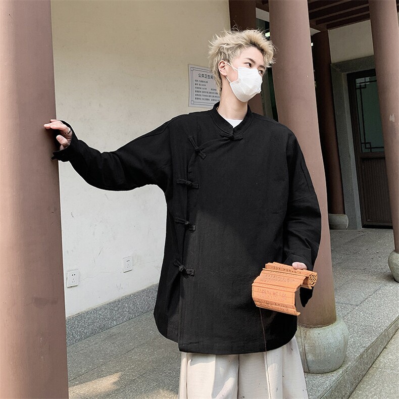 现货风春秋新款棉麻复古盘口长袖落肩衬衫中式唐装CS11-P60,男装衬衫,星座217-4