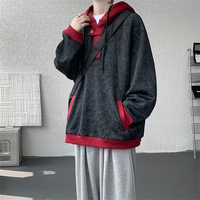 WY10158-特P55控98新款连帽撞色解构拼接大码男宽松情侣卫衣,男装卫衣,电商A059