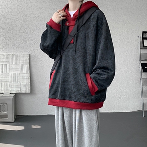 WY10158-特P55控98新款连帽撞色解构拼接大码男宽松情侣卫衣
