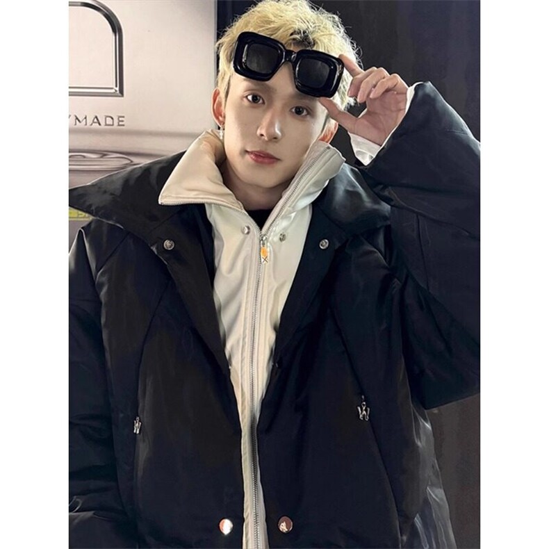 【有货】PU皮拼接假两件棉衣双层设计感棉服外套MY8032特P106,男装棉衣,星座908-1