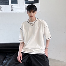 短袖T袖男夏季新款潮流半袖明辑线纯棉上衣宽松A345-258-P50，男装T恤，电商A345