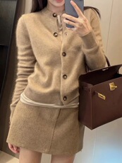 小香风气质短款针织开衫女春秋宽松显瘦圆领毛衣外套羊毛外搭，女装针织衫/毛衣，千御纺羊绒