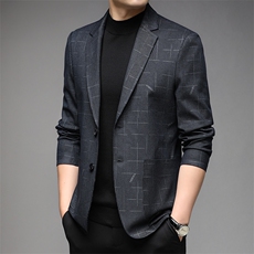 商务休闲西服中年男士新款时尚宽松男装百搭无痕纯色免烫上衣，男装西服，电商B212（原钱塘6029）