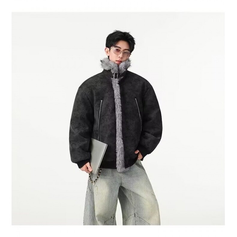 网络图现货潮牌痞帅座山蟒立领帆布重磅解构工装棉服J8245-P110,男装棉衣,星座715-7