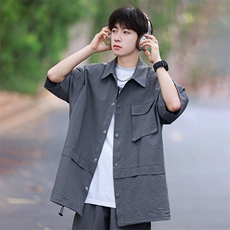 短袖衬衫男新款夏季薄款透气搭配一套短裤宽松翻领衬衣TZ073-P80，男装牛仔裤，星座308B-2