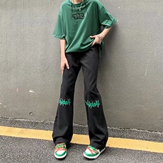 牛仔裤潮牌ins复古水洗情侣宽松直筒长裤男女N0188-P43，男装牛仔裤，星座308B-1