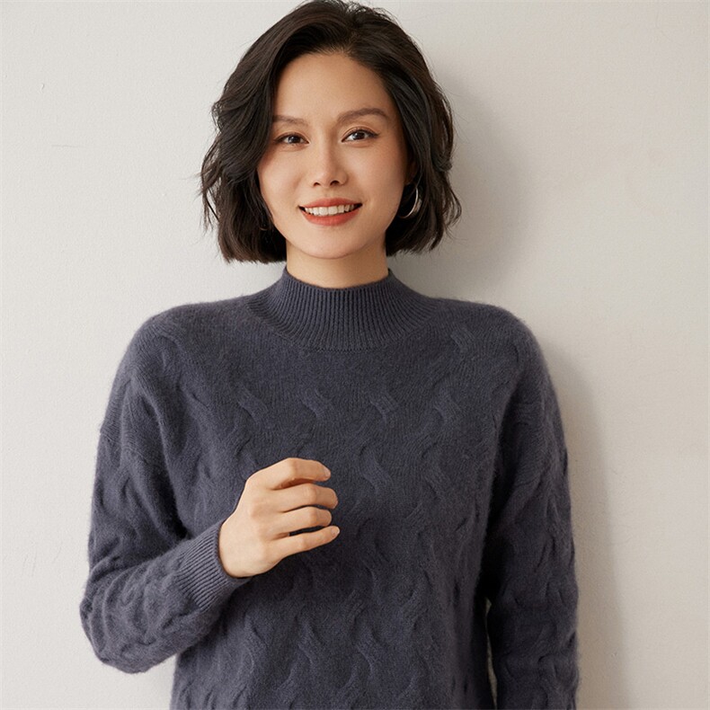优雅百搭半高领羊绒衫时尚经典显瘦针织毛衣,女装羊绒衫,米琪莲羊绒