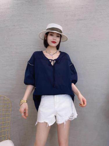 精梳棉撞色拼接蕾丝花边小衫，女装，姚姚家