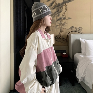 撞色拼接冲锋衣外套女2025春秋新款韩系学院风宽松休闲小个子夹克图片