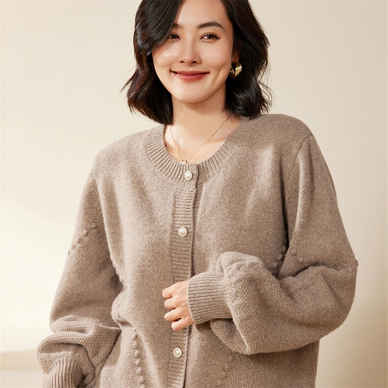 秋冬新款简约百搭圆领长袖毛衣女士保暖羊毛衫开衫,女装羊毛衫,北娇羊绒
