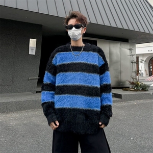 2026冬装条纹海马毛宽松男士针织衫加厚套头懦弱慵懒风Y604/P56图片