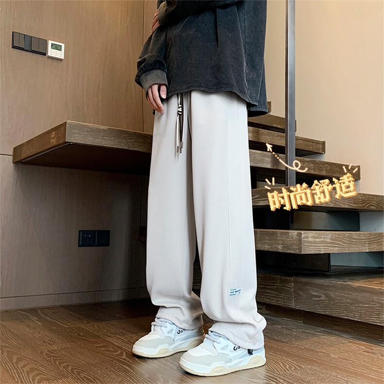 秋季港风复古纯棉直筒长裤男士宽松纯色阔腿休闲裤子男K930特批32图片