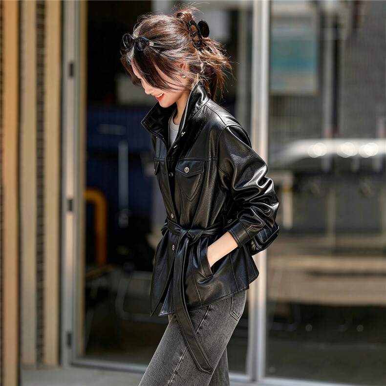 翻领短款皮夹克女宽松复古气质百搭秋冬外套女2026秋季PU,女装皮衣,潮流依族