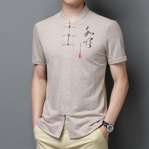 唐装男短袖2023新款上衣中老年爸爸夏装风老人衣服，男装民族服装，电商B212（原钱塘6029）