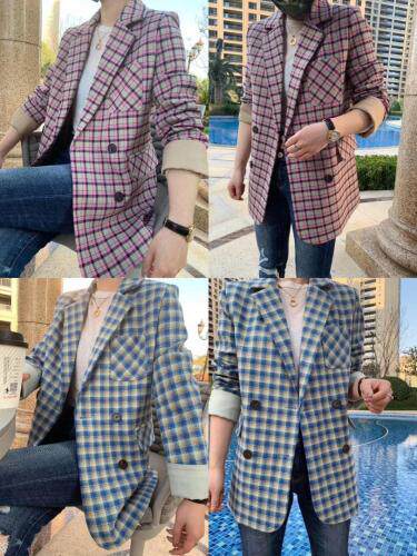 格子休闲欧版西装，女装西装，嗨摩拉