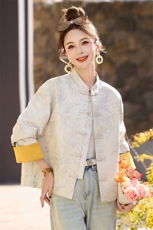 新中式国风提花短款外套女2025春季新款盘扣高端气质撞色唐装上衣，女装短外套，依如秀(原杭风阁)