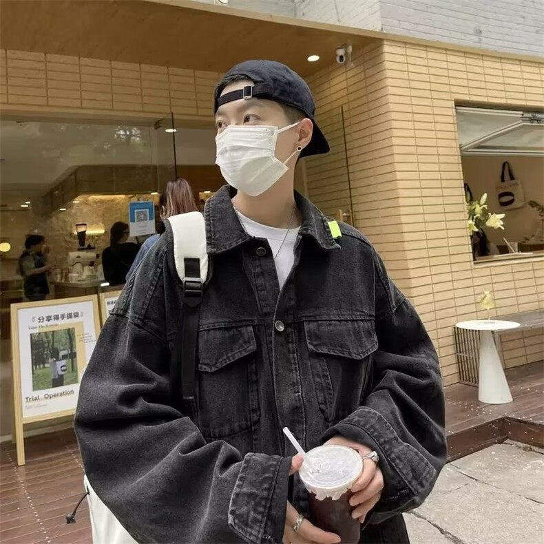 美式复古烟灰色刺绣牛仔外套oversize高街男春秋水洗褂子工装夹克,男装工装外套,星座1210-1