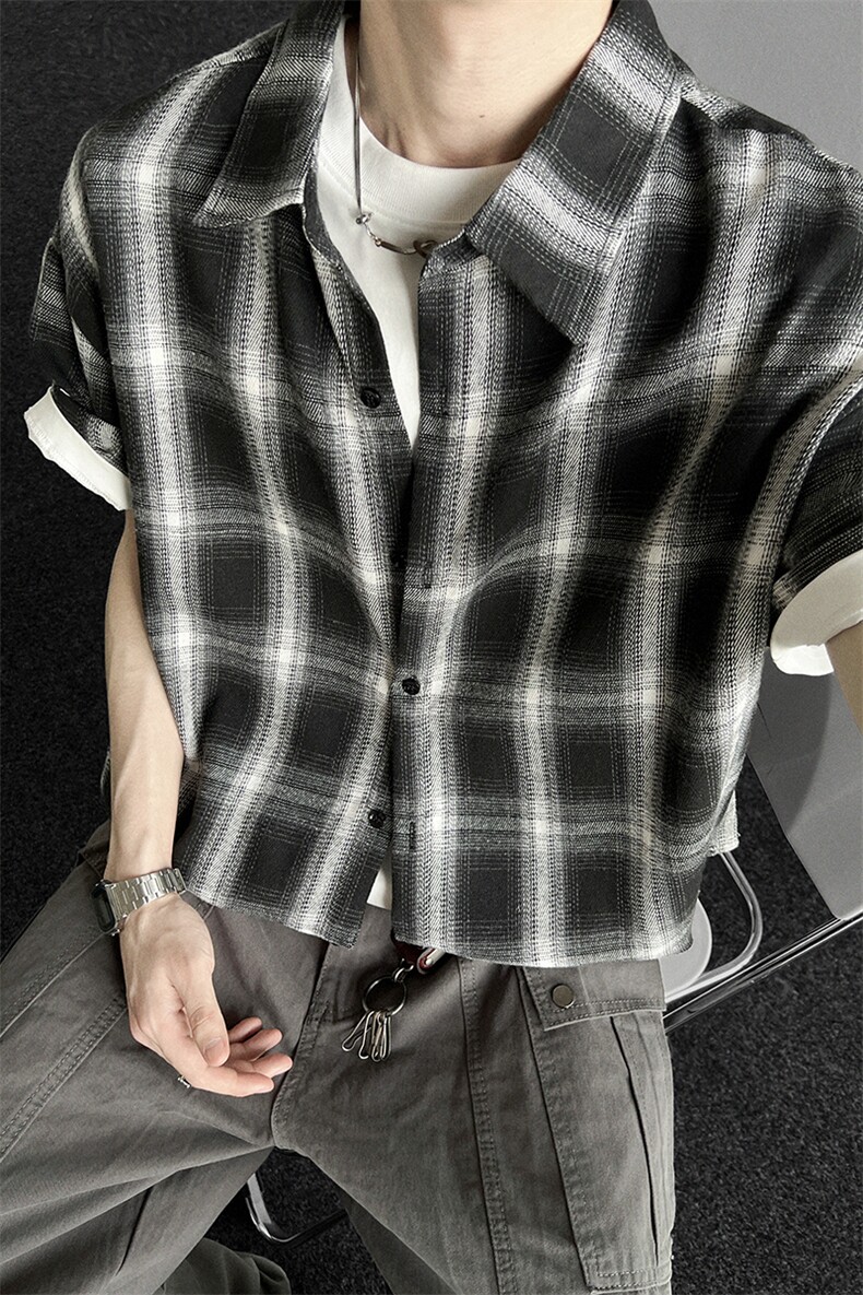 短袖格子衬衫6604特P32,男装T恤,电商A309