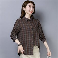 衬衫短款百搭时尚格子修身显瘦潮流2021年春季，女装衬衫，小林双子