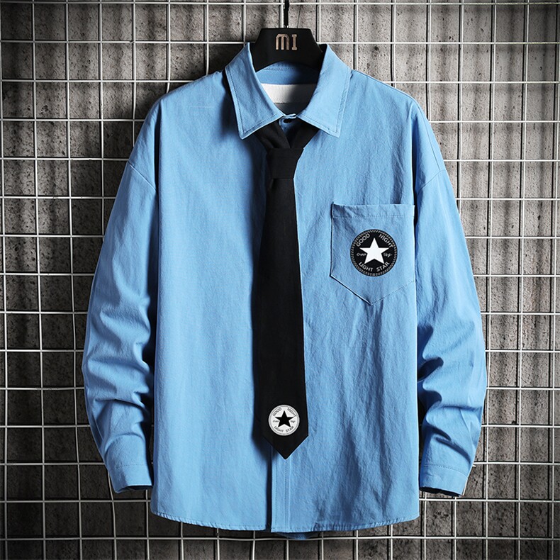 LC42008-P45加绒款P55痞帅领带长袖衬衫男士大码dk制服男jk网格,男装衬衫,电商A040A