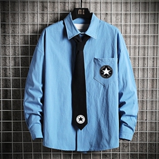 LC42008-P45加绒款P55痞帅领带长袖衬衫男士大码dk制服男jk网格，男装衬衫，电商A040A