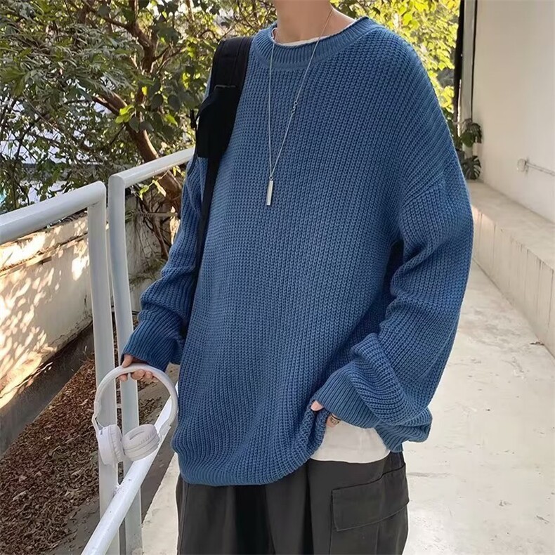 圆领毛衣男慵懒风休闲针织衫X803 P40图片