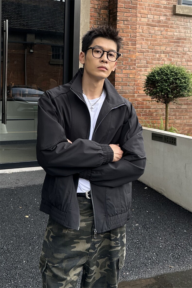 秋季2025老钱风抖音纯色休闲立领夹克店主风A236-82509-P135,男装夹克,电商A236