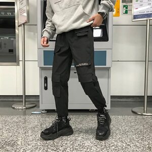 703-K168-P50港风多口袋工装休闲运动裤ins反光字直筒束脚长裤图片