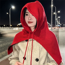 斗篷连帽披肩纯羊毛2024冬季帽子一体外搭套头护耳保暖针织围脖女，披肩，朝思羊绒