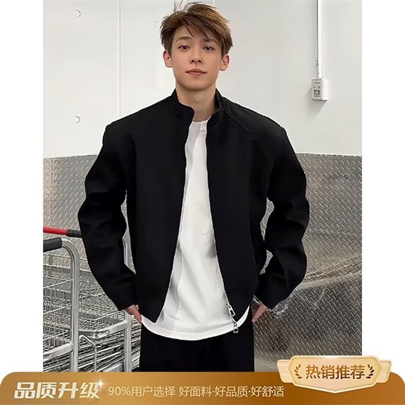 男装春秋新款棒球领夹克黑色商务休闲茄克男士行政外套潮,男装夹克,星座506A