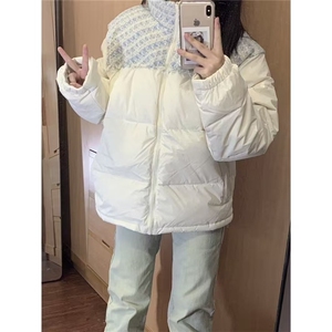 2025冬季新款小香风ins拼接棉服外套学生宽松加厚防风休闲面包服图片