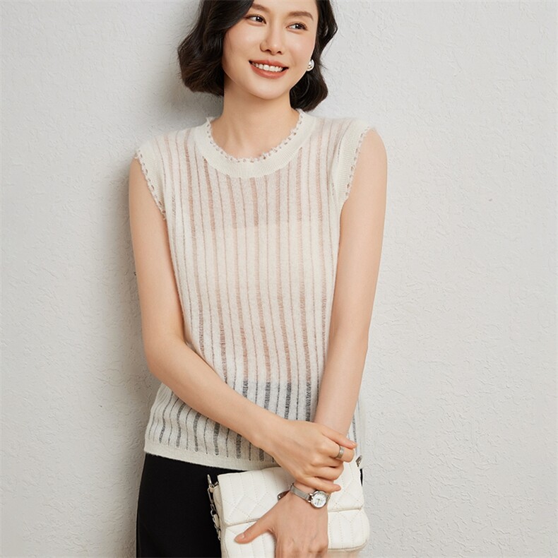 2024年秋季新款百搭气质12G烂边背心羊毛打底女，女装背心吊带，臻维羊绒