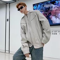 黑色立领pu皮衣外套男女春秋新款铆钉设计感短款机车服潮牌皮夹克，男装夹克，星座601-1