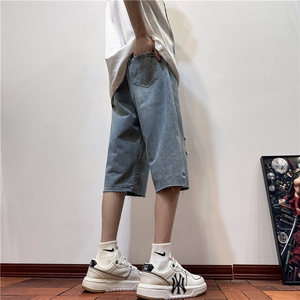 D2053-p45-控68  现货风宽松cleanfit牛仔裤七分裤黑暗图片