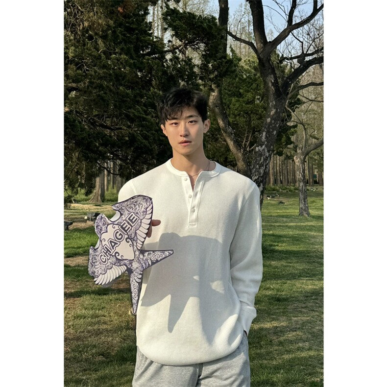 亨利领套头华夫格长袖衬衫T恤polo衫螺纹领口袖口W2480-P40图片