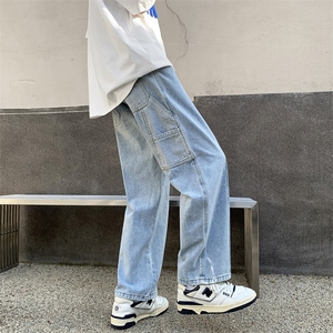牛仔裤男夏季新款潮牌直筒宽松阔腿九分潮流休闲长裤子N0723-P45图片