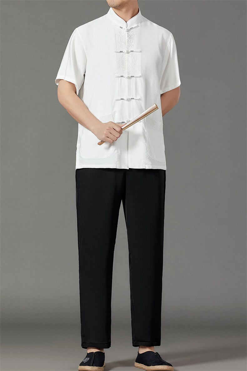 2026夏季薄款高端风冰丝短袖衬衫套装唐装汉服HL23811-P120,男装休闲套装,星座1105-3