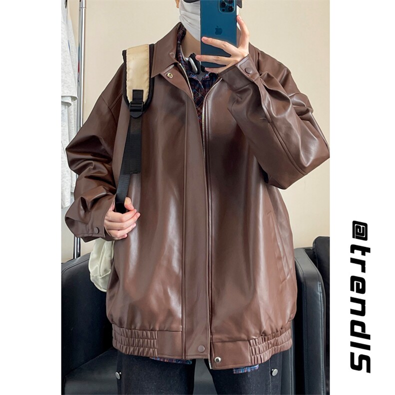 2024秋季新款女模自拍大码美式简约皮衣M-5XHJ24565-特P75,男装夹克,电商A022